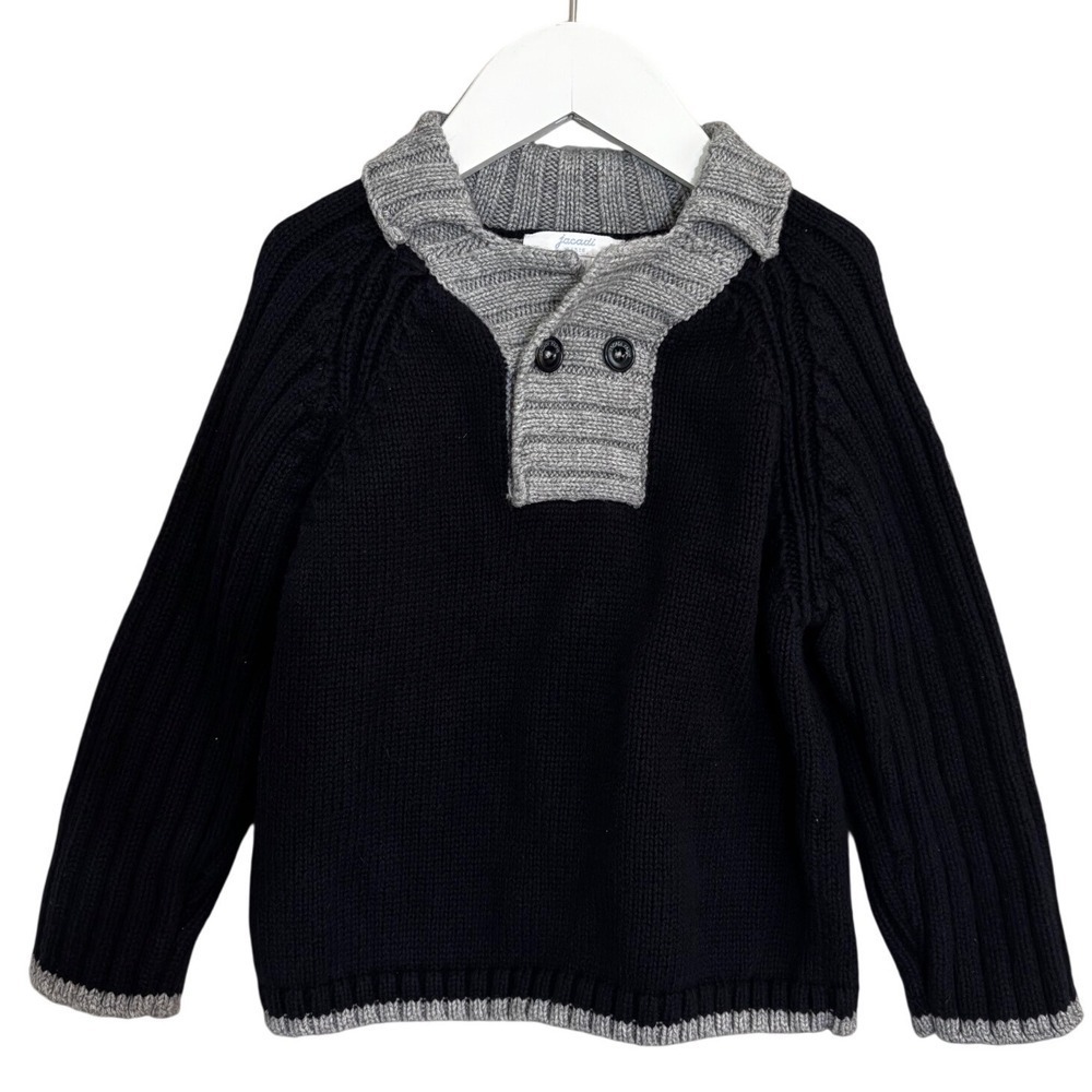 Jacadi Paris Navy Gray Knit Cashmere Cotton Boys 23M 86CM Shawl Collar